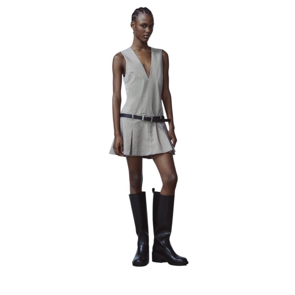 ZARA V-neck Sleeveless Mini Dress With Belt Size Small NWOT